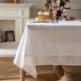 thumbnail image 1 of French Country White Cotton Lace Tablecloth Embroidered Ruffled Design, 1 of 9