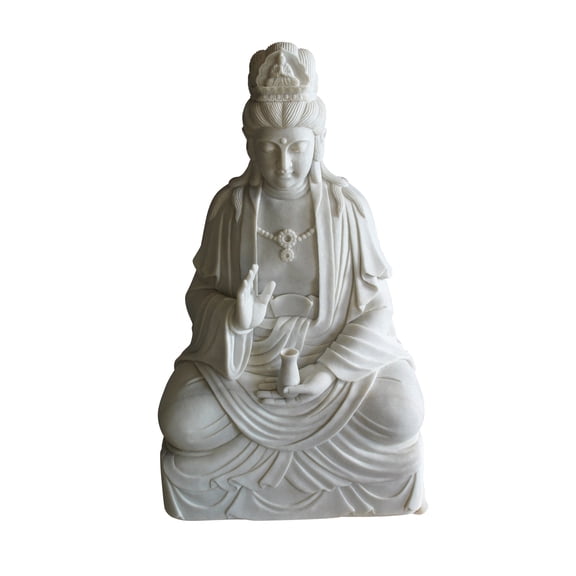 Nifao Giant Graceful Buddha in All White Marble Statue – Home Decor Sculpture, 20"L x 25"W x 44"H