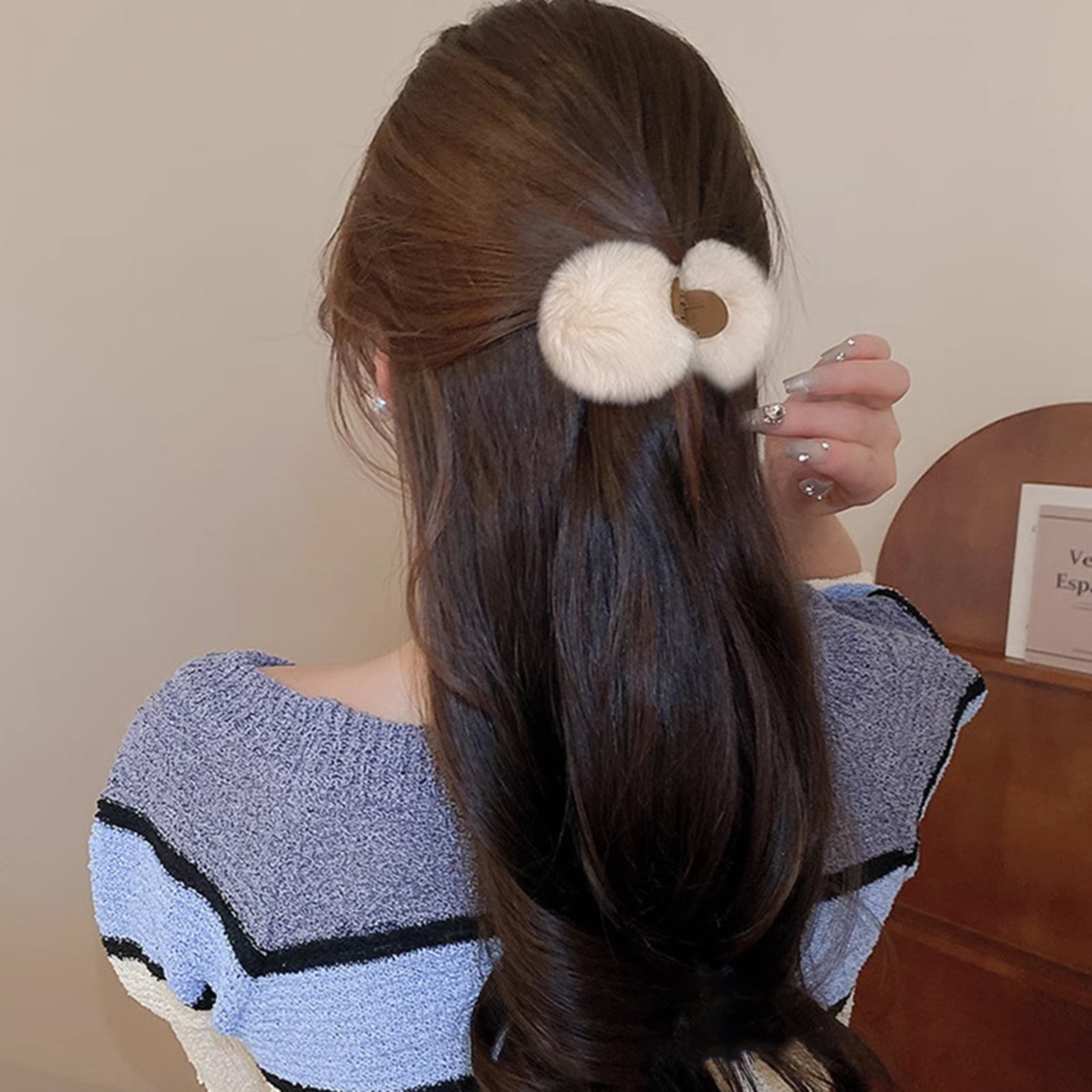 Waroomhouse Plush Ball Hair Grip Furry Hair Clip Women Hair Clip