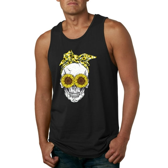 Skull Sunflower Skeleton Bandana Inspirational/Christian Mens Graphic Tank Top, Black, Small