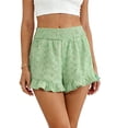 thumbnail image 4 of Oiangi Summer Shorts for Women Elastic Waist Eyelet Ruffled Shorts Casual Wide Leg Bermuda Shorts Green L, 4 of 5