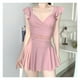 thumbnail image 2 of Traje de baño de una pieza para mujer Traje de baño con falda fruncida vintage delgado y flaco para fiestas de natación Vacaciones tropicales Rosa M, 2 of 5
