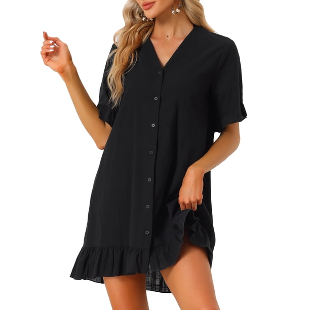 Vestido Allegra K Bikini de playa con volantes Negro S Mujer