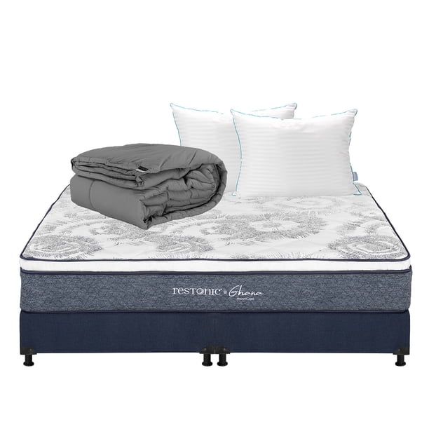 Colchón King Size Ghana + Box + Almohadas Royal Twin + Edredón Homy