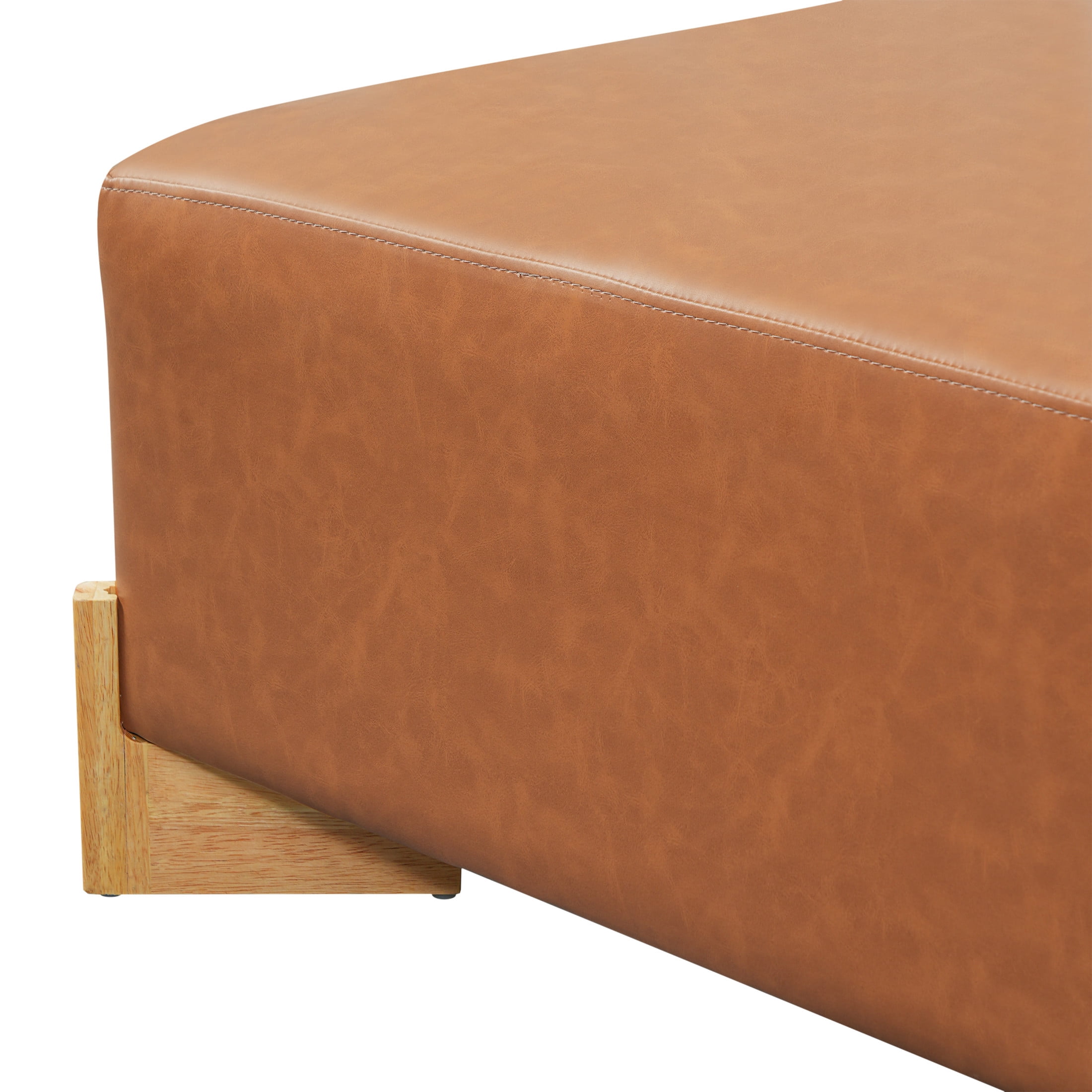 Christopher Knight Home Square PU Upholstered Ottoman with Solid Wood Legs, Brown + Tan