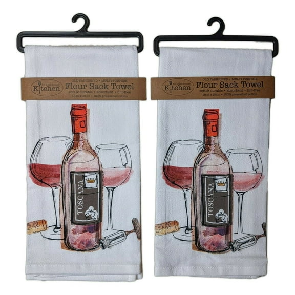 Set of 2 CHOICE WINE Toscana Flour Sack Kitchen Towels by Kay Dee Designs
