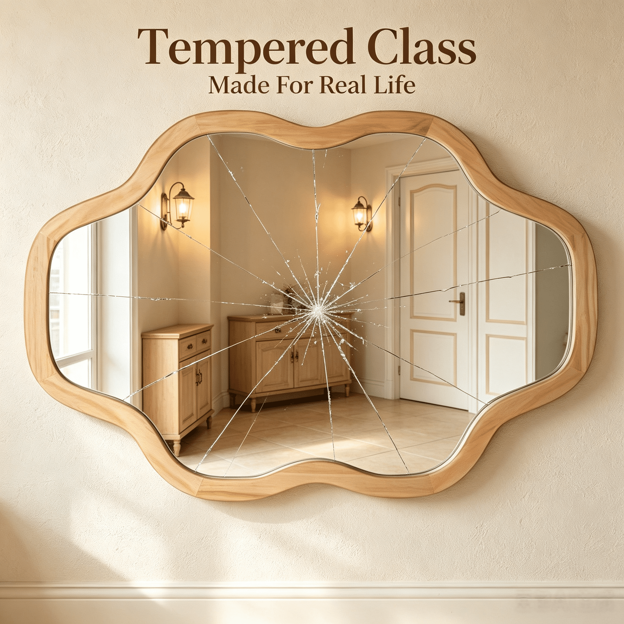 Garitin Wall Mirror and Cloud Shape Decorative Mirror 20 x 30 Inch, Solid Wood Framed Vanity Mirror for Bathroom Entryway Living Room, Natural