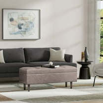 Simpli Home Shay 48" Wide Modern Rectangle Storage Ottoman in Gray Taupe Vegan Faux Leather