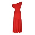 thumbnail image 4 of Wycnly Dresses for Women 2025 Party Club Fashion Empire Waist off Shoulder Wrap High Slit Hem Long Dresses Solid Sleeveless Slash Neck Maxi Formal Dresses for Women Red s, 4 of 6