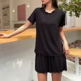 thumbnail image 5 of Busydd Womens Pajama Sets 2 Piece Solid Color Cotton Nightgowns for Women Casual V Neck Short Sleeve T-Shirts Tops and Elastic Waist Lounge Shorts Summer Comfort Ruffle Sleepwear Outfits, 5 of 5