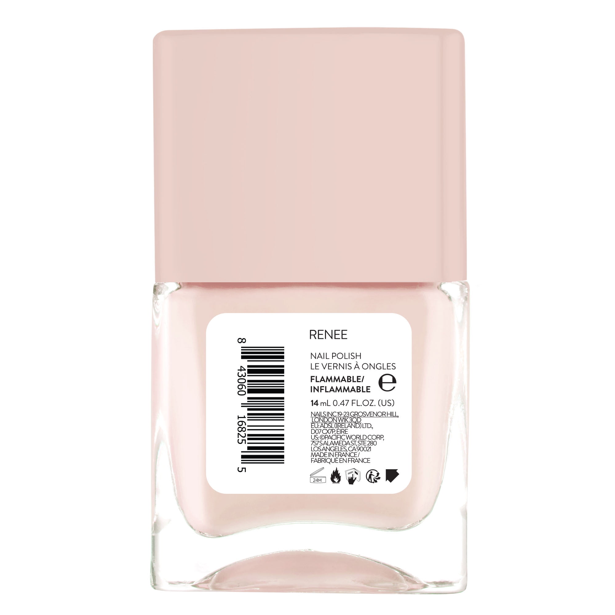 Nails.INC, It's Topless Gel-Like Nail Polish, 4-in-1 Base Coat, Treatment, Color & Top Coat, Renee, Sheer Nude, 0.47 oz