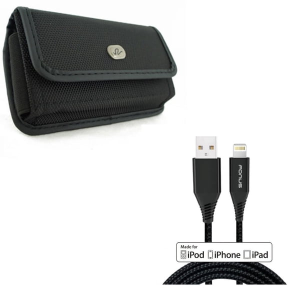 Case Belt Clip w 6ft MFi USB Cable for iPhone XR - Rugged Holster Canvas Cover Pouch, Certified Charger Cord Power Wire Braided Compatible With iPhone XR