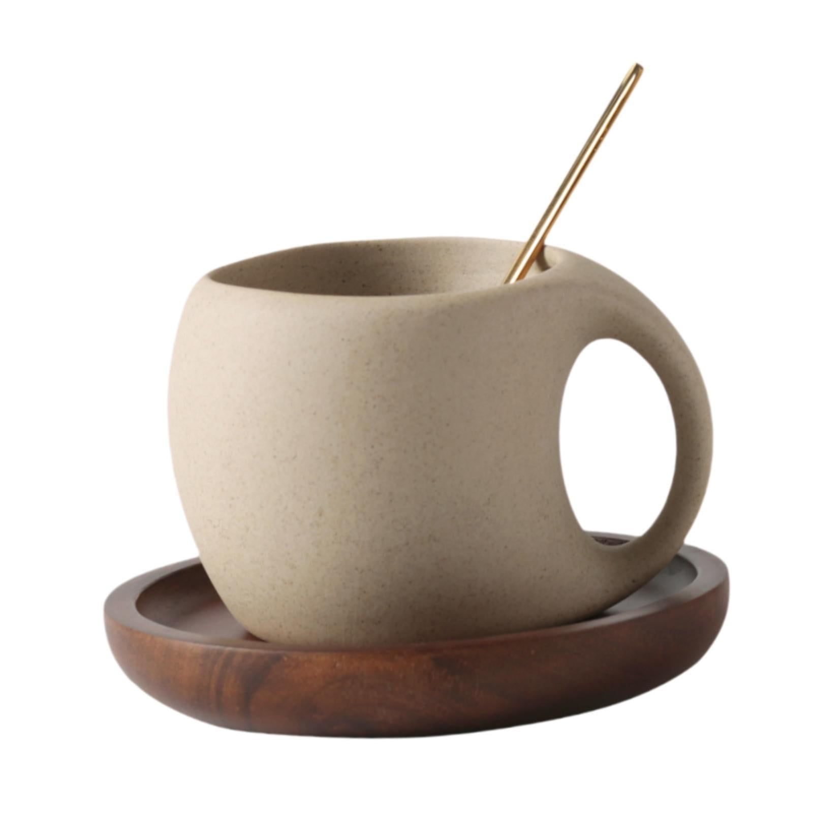 kowaku Ceramic Coffee Mug Coffee Cup Wide Mouth with Handle Unique 250ml Beverage Drink Cup Espresso Cup for Cafe Kitchen Restaurant with Saucer