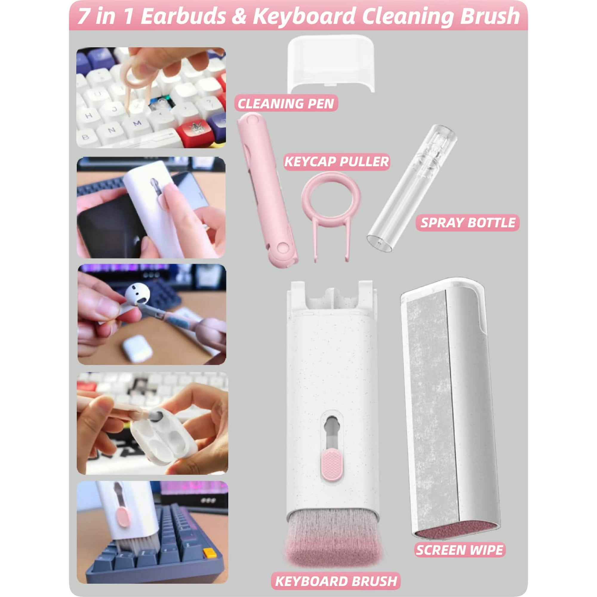 2PCS Cleaning Brush for Keyboard, 7 in 1 Keyboard Cleaning Brushes Kit, Multifunctional Earphones Cleaner with Key Cap Puller, for Airpods Earbuds Smartphone Cleaning Set