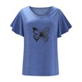 thumbnail image 4 of Camiseta informal para mujer, blusa estampada con volantes, manga corta, cuello en V, Tops Fridja  ghk7134, 4 of 5