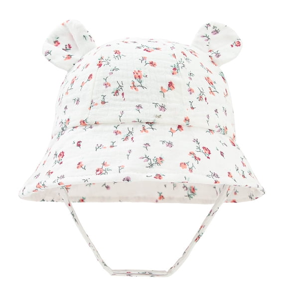 Ulanda Baby Girls Cute Fisherman Hat Floral Wide Brim Bucket Hat Infant Breathable Spring Summer Beach Sun Hat (Rose Gold, 3-12 Months)