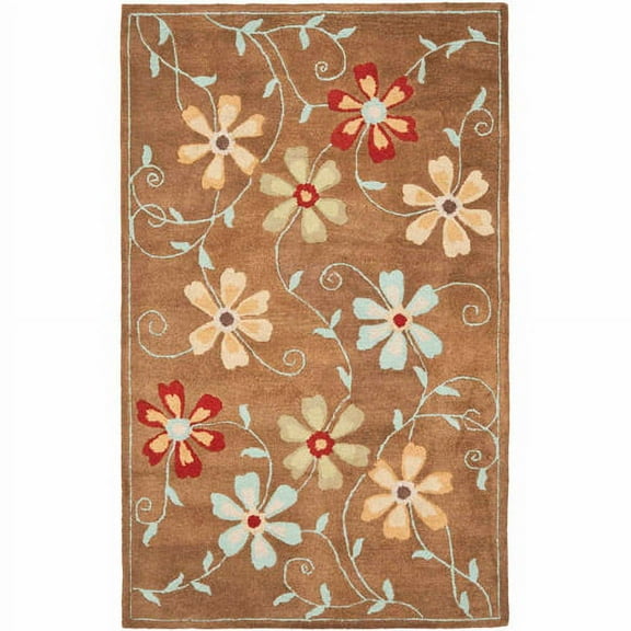 SAFAVIEH Blossom Linnaea Floral Flowers Wool Area Rug, Camel/Multi, 5' x 8'