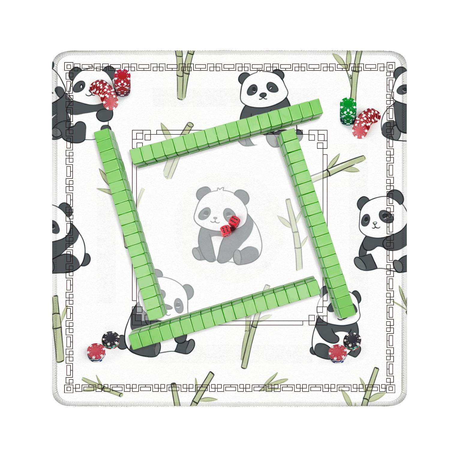 Mahjong Mat 31.5" x 31.5" Bear seamless panda polar bear bamboo teddy scarf repeat tile cartoon Non-Slip Noise Reduction American Mahjong Tiles Table Cover for Dominoes Poker Card Board Games Gift