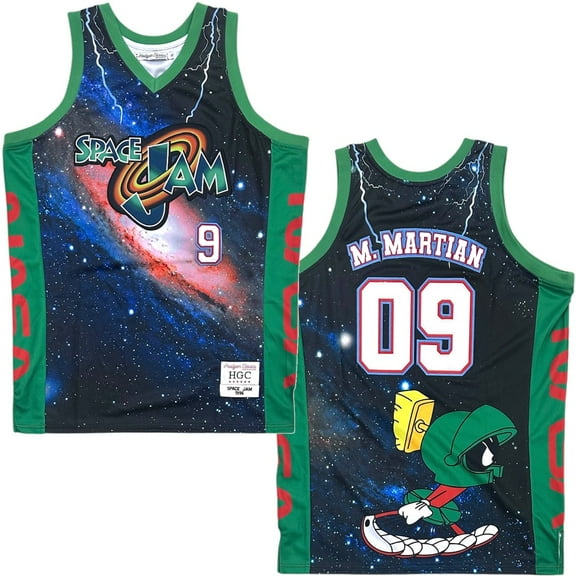 Marvin The Martian Space Jam Men's Headgear Classics Embroidered Basketball Jersey (X-Large, Green/Multi)