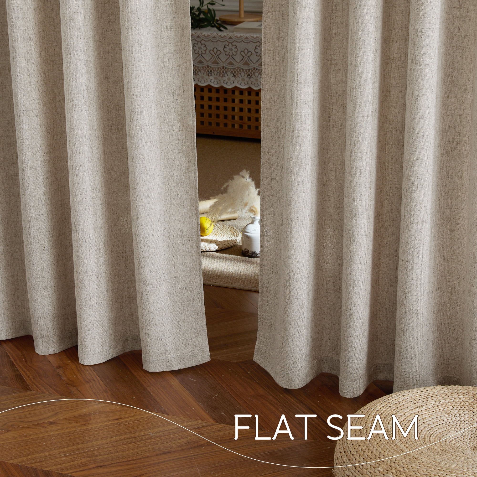 NICETOWN Linen Curtains 84 inch Length, Semi Sheer Linen Light Filtering Farmhouse Curtains Rod Pocket Back Tab Privacy Faux Linen Drapes for Bedroom Living Room, 52"x84", Oatmeal, 2 Panels