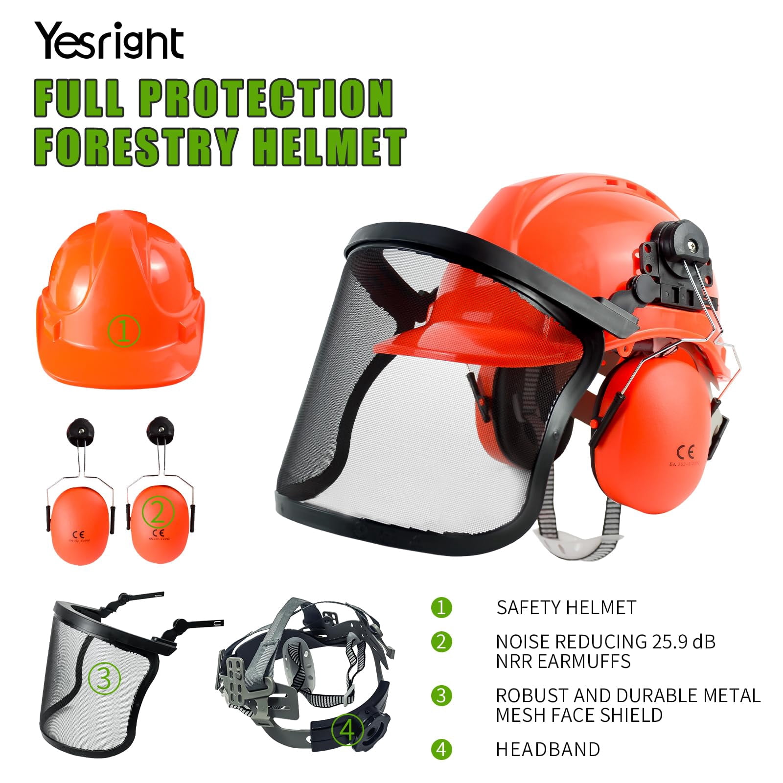 Chainsaw Helmet with Face and Ear Muffs, Forestry Safety Helmet, Safety Protective Helmet Arborist Helmet for Mowing Trimming Yard Work Landscaping Construction and Weed Whacking