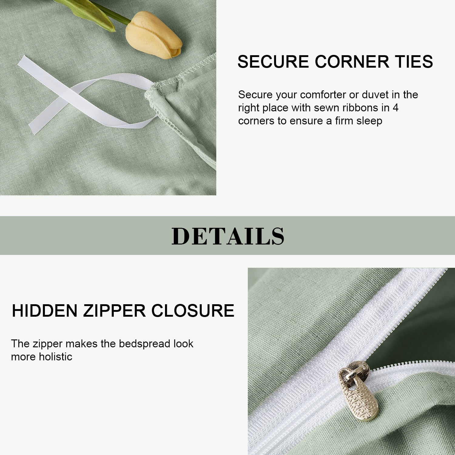 NAYOROOM 100% Organic Cotton Duvet Cover Twin Size, 2 Pieces Double Layer Cotton Gauze Bed Set Duvet Cover,Pale Green
