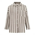 thumbnail image 3 of Brown Shirts for Women Cotton Linen Stripe Shirts For Women 3/4 Length Sleeve Tops Lapel Button Down Blouses Loose Casual Work Shirts Womens Tops Blouses Trendy, 3 of 5