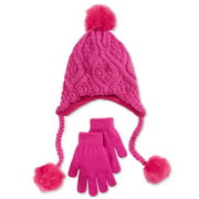 Berkshire Girls' 2-Pc. Heidi Hat & Gloves Set Hot Pink  Cable Knit Children's One Size