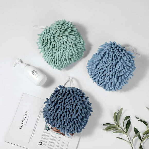 Juego de toallas Nulubuu, bolas de chenilla suaves y absorbentes de secado rápido, 3 unidades