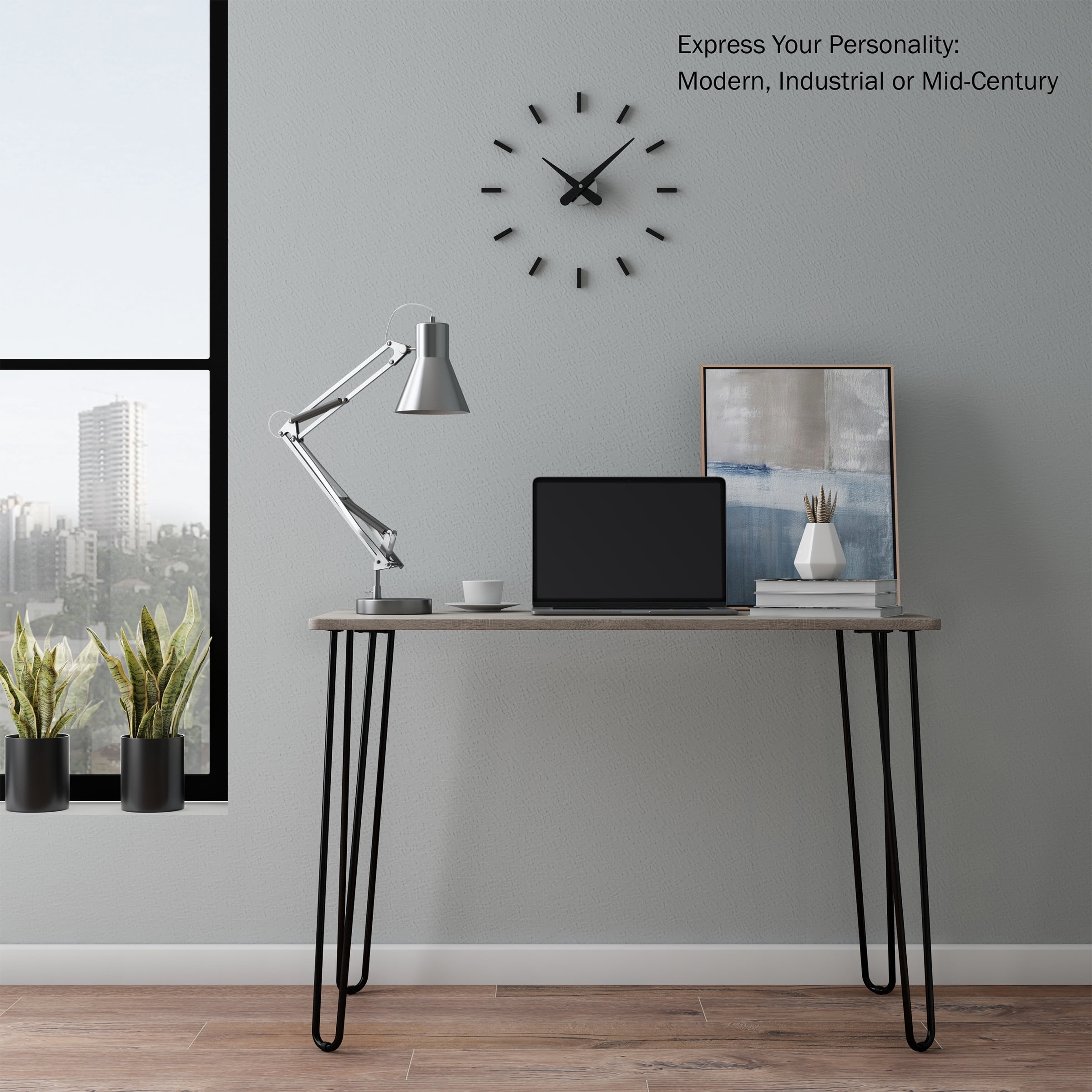 Somerset Home Modern Desk with Hairpin Legs - Home Office Furniture (Gray)
