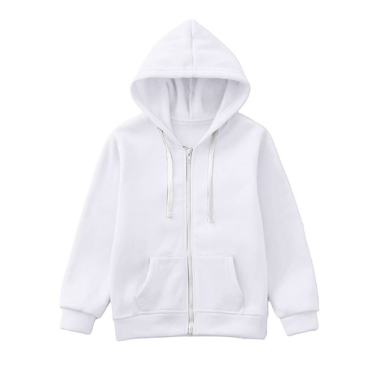 Girls Hoodie Kids White Zipper Hoodie Casual Long Sleeve
