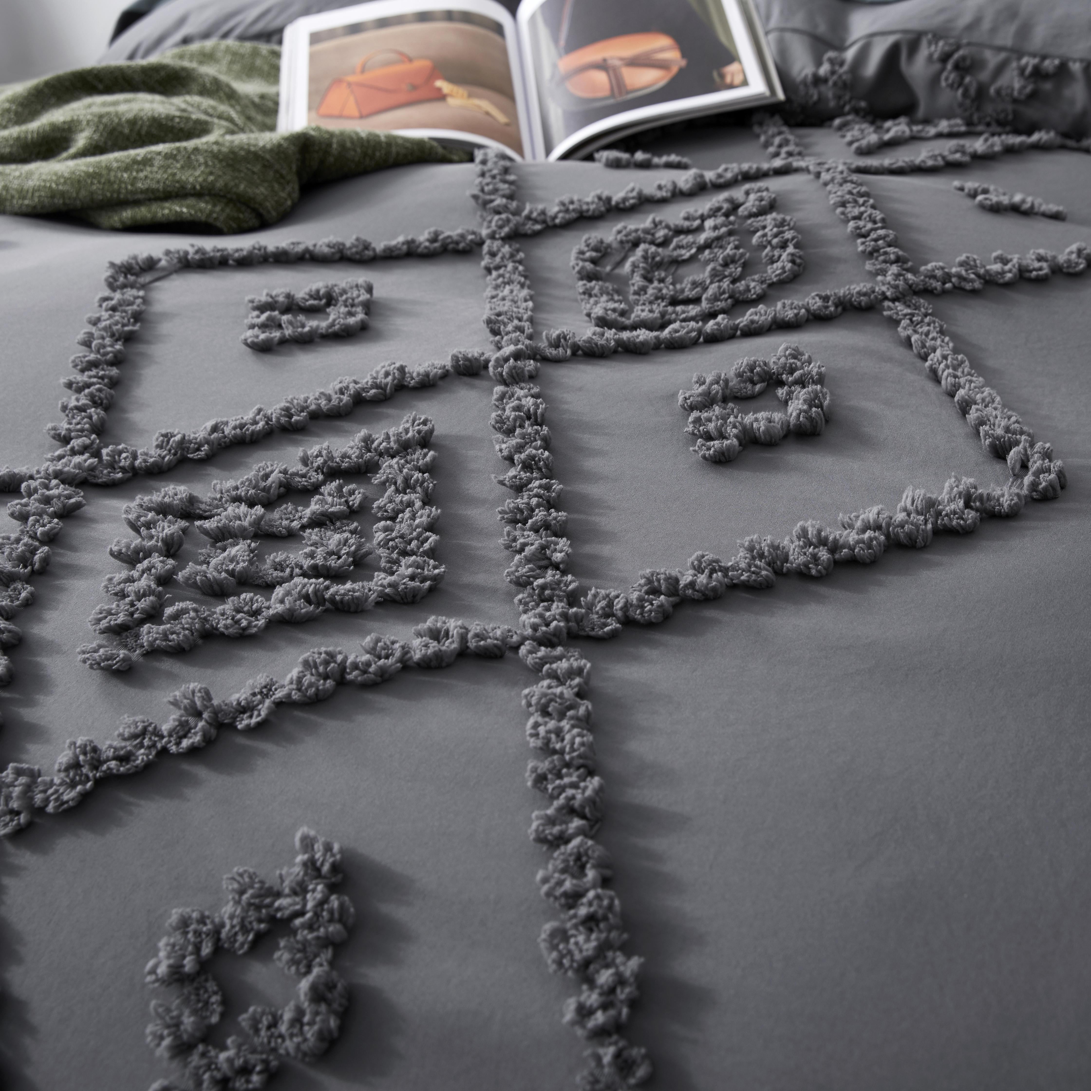 Queen Duvet Cover, Soft Bedding Set for All Seasons, Comforter Set, Boho Embroidery, Multi Colors & Sizes Available(Gray, 3 Pcs, 90"x 90")