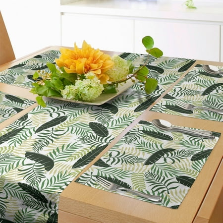 

Botanical Table Runner & Placemats Monstera Fan Palm Banana Leaves Exotic Foliage Jungle Hipster Flowers Set for Dining Table Placemat 4 pcs + Runner 14 x72 Khaki Dark Green White by Ambesonne