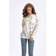 thumbnail image 2 of Heart Print Turtleneck Long Sleeve Loose Fit Sweater (FreeSize, MultiBeige), 2 of 7