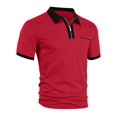 thumbnail image 3 of Men's Quarter Zip Shirts Short Sleeve Lapel Color Block T Shirt Summer Casual Fashion Tops With Flat Pocket (M, Wine), 3 of 9