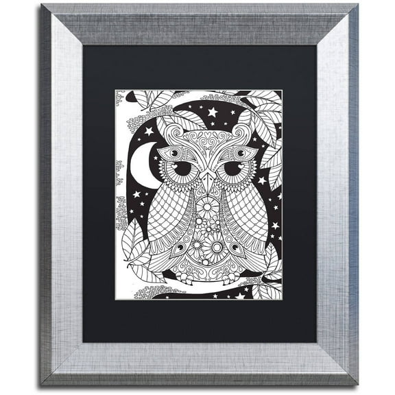 Trademark Fine Art "Owl on a Branch" Canvas Art by Hello Angel, Black Matte, Silver Frame
