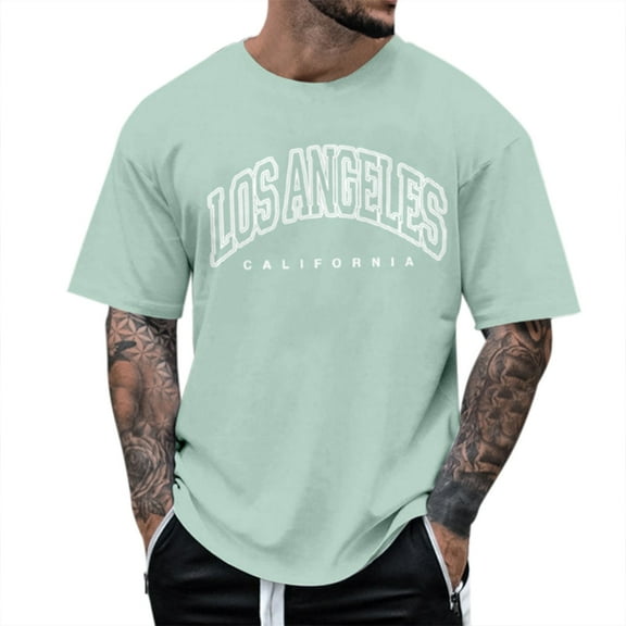 Sngxgn Mens T Shirt Short Sleeve T Shirt Crewneck Tee Regular Fit Ribbed Neckline Shirt for Men(Mint Green,L)