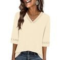 thumbnail image 2 of ClodeEU Women's V Neck Elbow Sleeve Blouse,Casual Loose Fit Solid Color Top Beige,Women's Plus L, 2 of 8