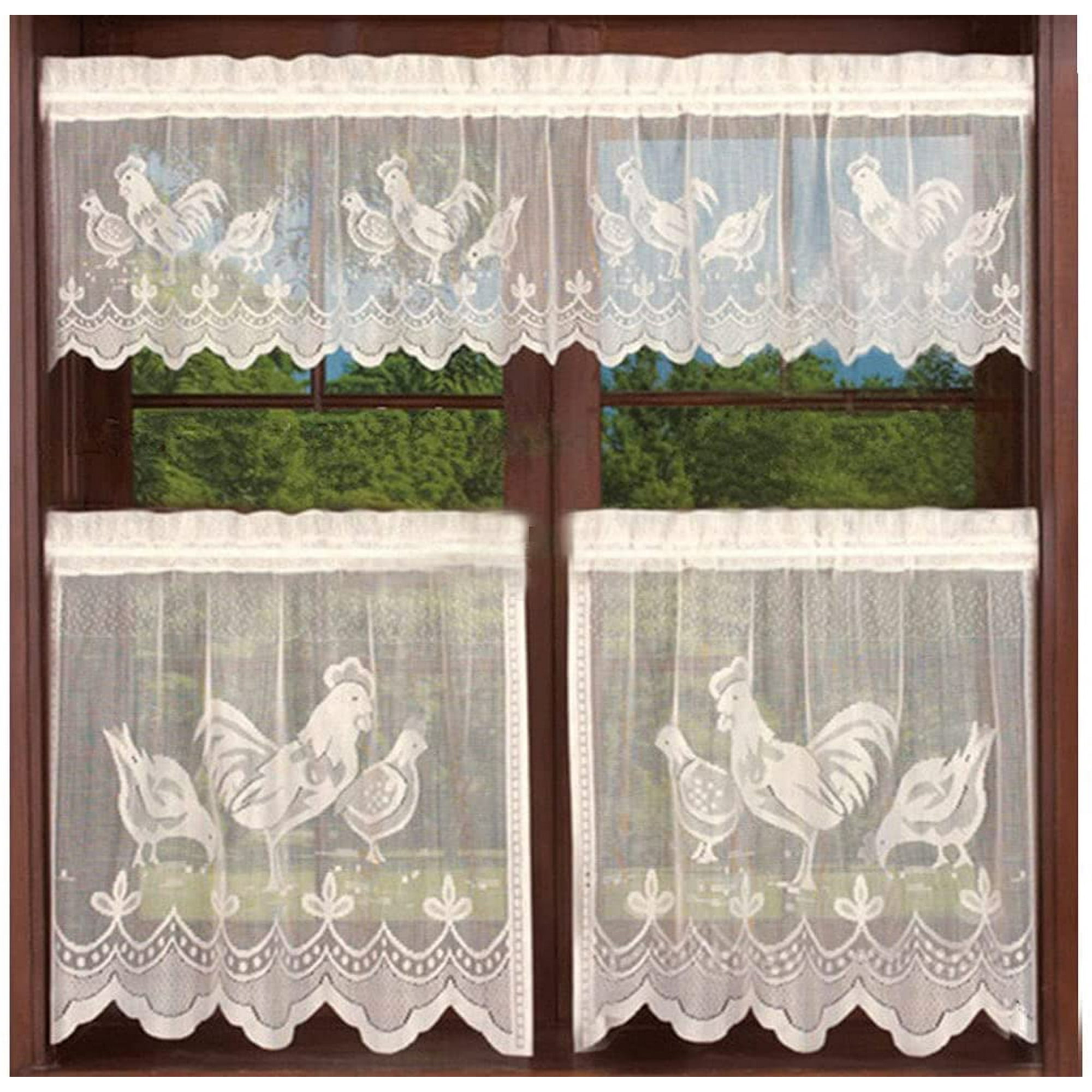 2 Tiers and 1 Valance Curtains, Sheer Kitchen Curtain Valance for Windows, Chickens White Net Curtains, Animal Shape Decor Window Set for Cafe Bistro, 1 Pcs W150H36 cm, 2 Pcs W75H90 cm | Walmart Canada 2 Tiers and 1 Valance Curtains, Sheer Kitchen Curtain Valance for Windows, Chickens White Net Curtains, Animal Shape Decor Window Set for Cafe Bistro, 1 Pcs W150H36 cm, 2 Pcs W75H90 cm | Walmart Canada
