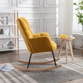 thumbnail image 3 of Rocking Chair with Wood Base, Teddy Fabric Tufted Upholstered Accent Chair with High Backrest and Armrest for Living Room Bedroom, Comfy Accent Armchair Reading Chair with Padded Seat, Yellow, 3 of 7