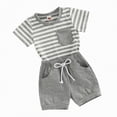 thumbnail image 4 of TOWED22 Toddler Boy Clothes Kids Summer Cotton Outfits Cotton Crewneck Tees Shorts Pocket Adjustable Knite Shorts Playwear Sets(Grey,0-6 M), 4 of 4