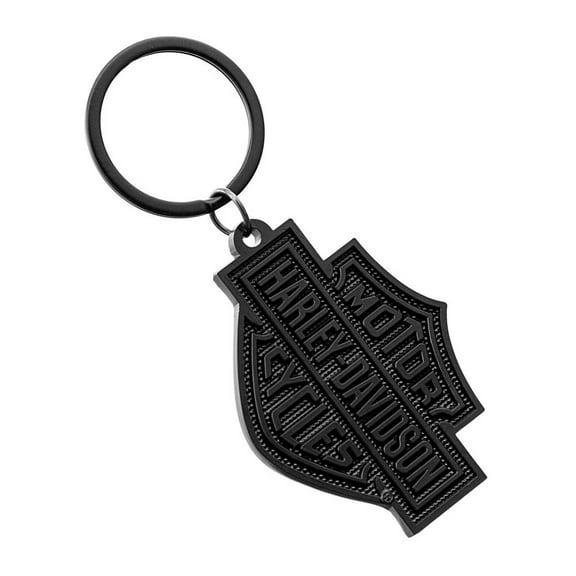 Harley-Davidson Bar & Shield Logo Knurled Pattern Metal Key Ring - Black, Harley Davidson
