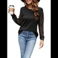 thumbnail image 3 of Blusas de Punto Gofre para Mujer, Blusas Elegantes Informales de Negocios, Camisas de Trabajo de Larga con Encaje, Ropa de Otoño. Negro L, 3 of 10