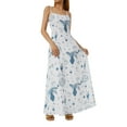 thumbnail image 2 of KOMOO Women Long Slip Dress Printed Boat Neck Spaghetti Strap Dress Backless Loose Dress Plus Size, 2 of 9