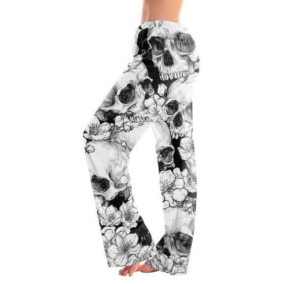 QWKLEAJ Halloween Pajama Pants Women Loose Fit Elastic Waist Lounge Sleepwear Holiday Party Casual Long Trousers Novelty Print Bottoms Comfy Home Wear Festive Themed Cozy Legging Style