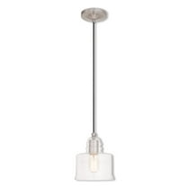 1 Light Brushed Nickel Mini Pendant with Clear Glass Shade