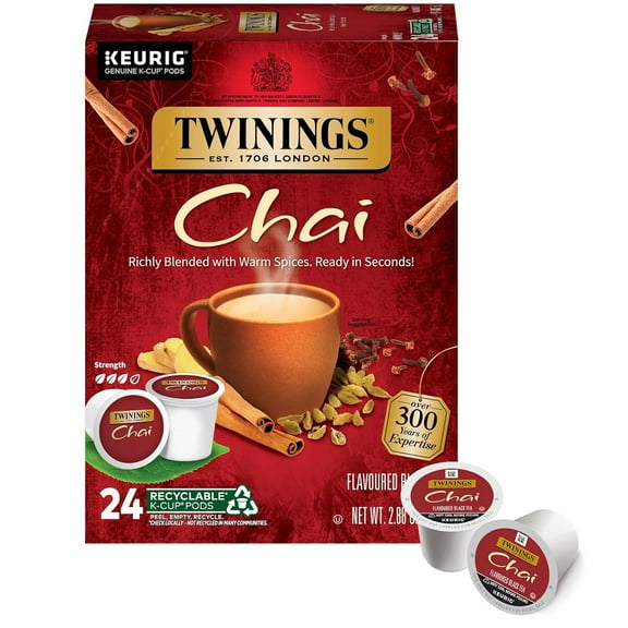 Twinings Chai Latte K-Cup® Pods for Keurig, Sweetened & Flavoured Black Tea, 24 Count