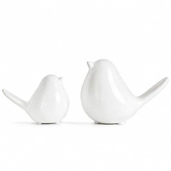 White Ceramic Bird Figurines Set of 2, Scandinavian Decorative Bird Statues for Bookshelf, Coffee Table, Mantel & Modern Home Decor