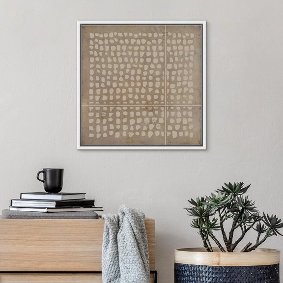 PixonSign Framed Canvas Wall Art Geometric Grunge Minimal Dot Pattern Print Abstract Fine Art Decorative Artwork Boho Relax/Zen Nordic for Living Room, Bedroom, Office - 16"x16" White