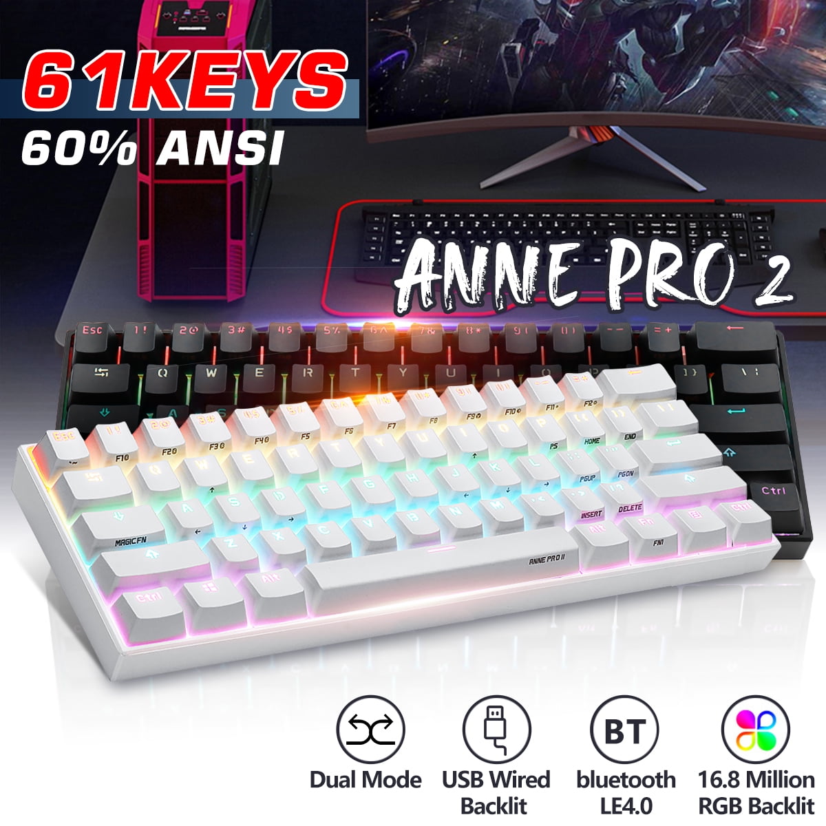 21045円 返品交換不可 特別価格CORN Anne Pro 2 Mechanical Gaming Keyboard 60% True RGB Backlit - Wired Wir好評販売中